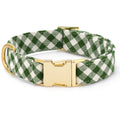 HTH x TFD Mini Gingham Hunter Green Dog Collar: M