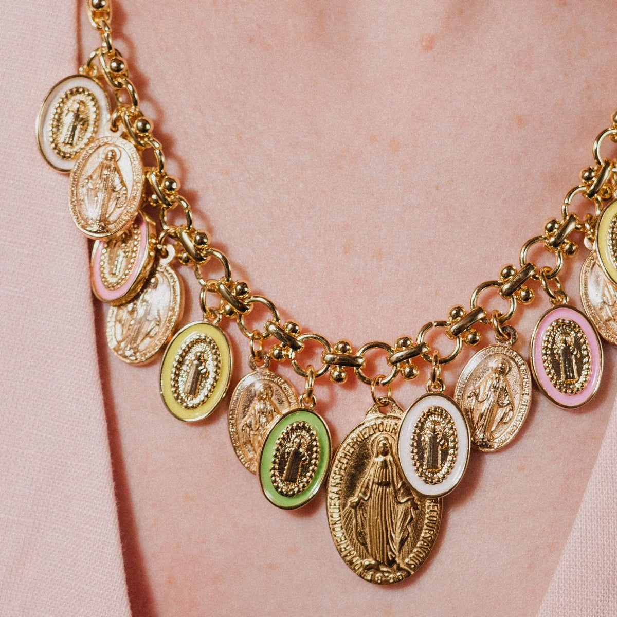Catholic Jewelry: Elegant Gold Necklace with Virgin Mary Charms