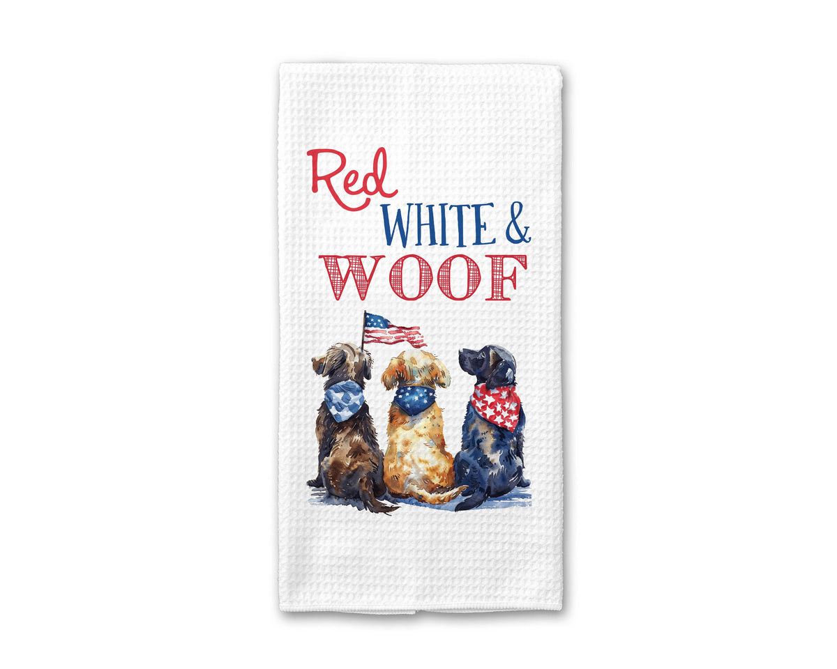 Red White Woof Towel Dog 4th July Decor Patriotic Flag Amer: Transparent Cellophane Sleeve with Hanger Flap