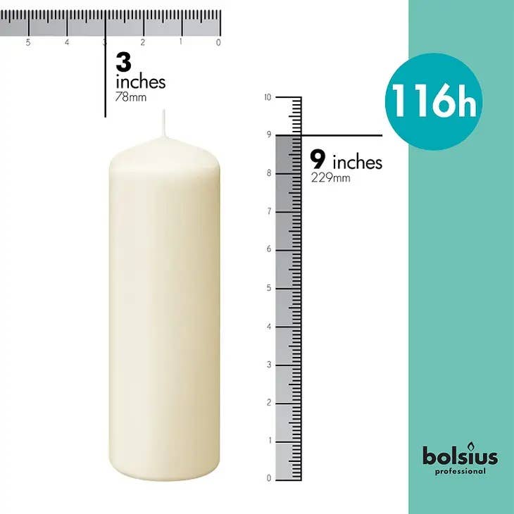 3 X 9" Unscented Wedding Pillar Candles Smooth Even- Ivory: Ivory