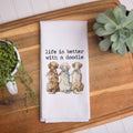 Life is Better with Doodle Dog Kitchen Towel, Dog Dish Towel: Transparent Cellophane Sleeve with Hanger Flap