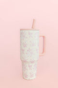 Pink Floral 40oz Tumbler with Spill Proof Lid and Flip Straw: Spill Proof Lid