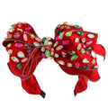 Holiday Gemstone Embellished Large Bow Headband: Red