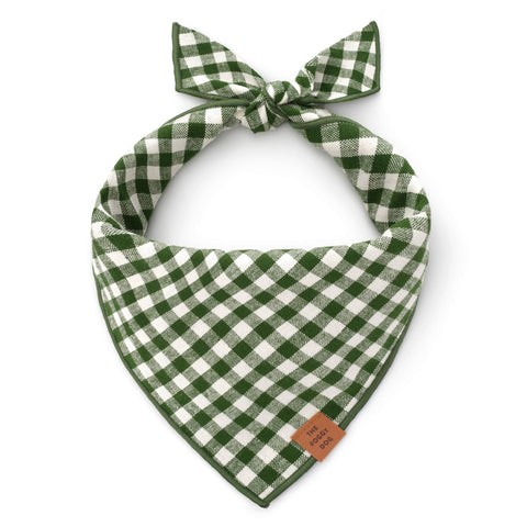 HTH x TFD Mini Gingham Hunter Green Dog Bandana: Large