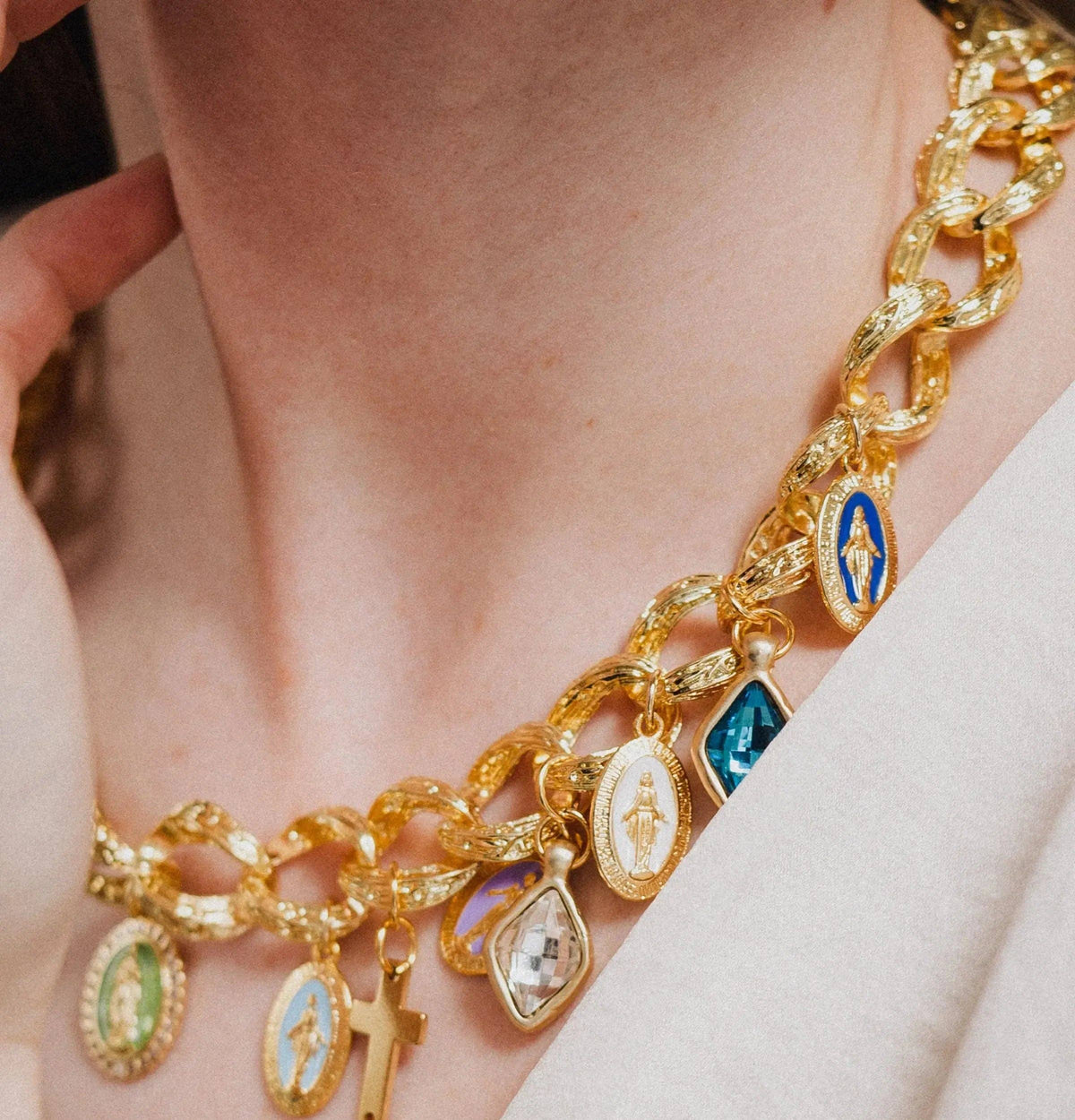 Virgin Mary Gold Set Necklace and Bracelet: Set