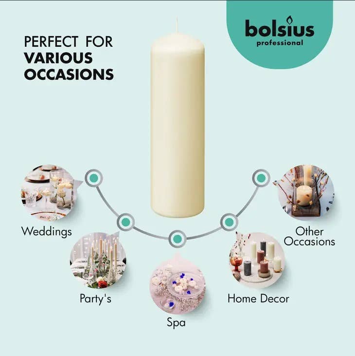 3 X 9" Unscented Wedding Pillar Candles Smooth Even- Ivory: Ivory
