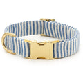 Lake Blue Stripe Summer Dog Collar: S/ Gold