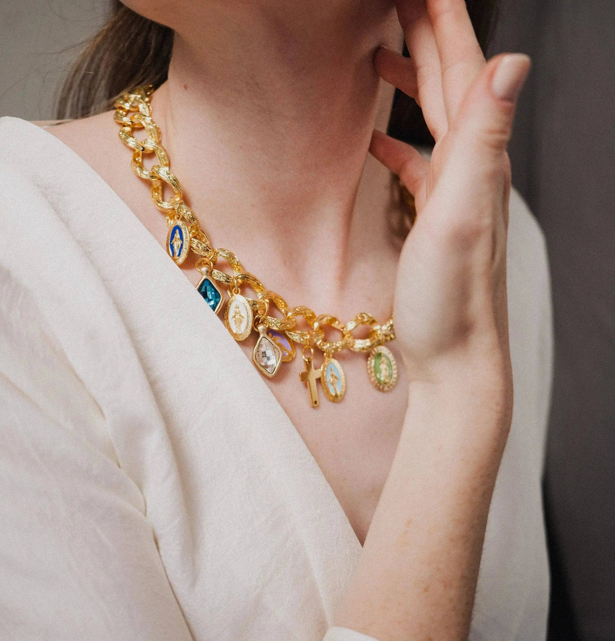 Virgin Mary Gold Set Necklace and Bracelet: Set