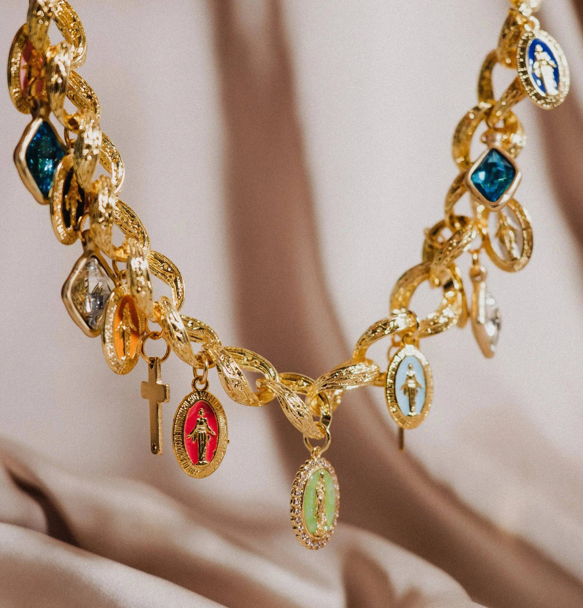 Virgin Mary Gold Set Necklace and Bracelet: Set