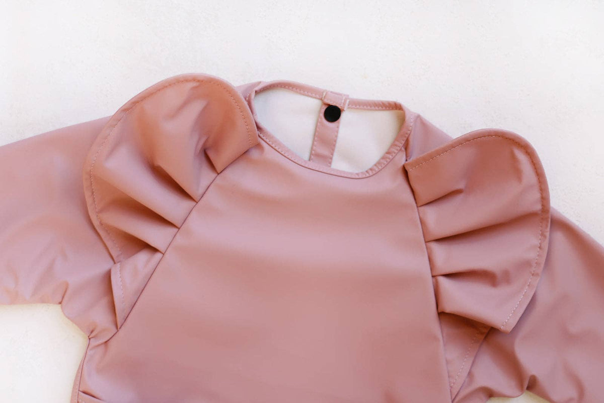 Peony Long Sleeve Angel Bib Girls Ruffle Waterproof Baby Bib