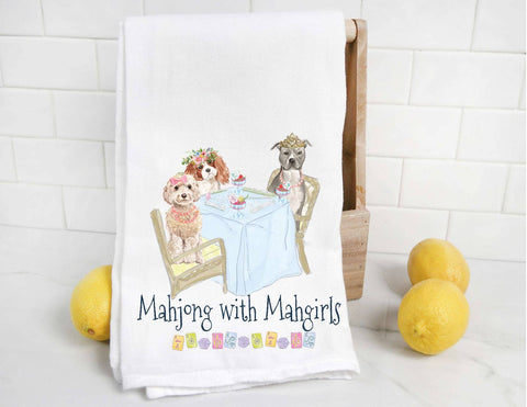 Dog Mahjong with Mahgirls Tea Towel