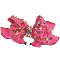 Holiday Gemstone Embellished Large Bow Headband: Fuchsia