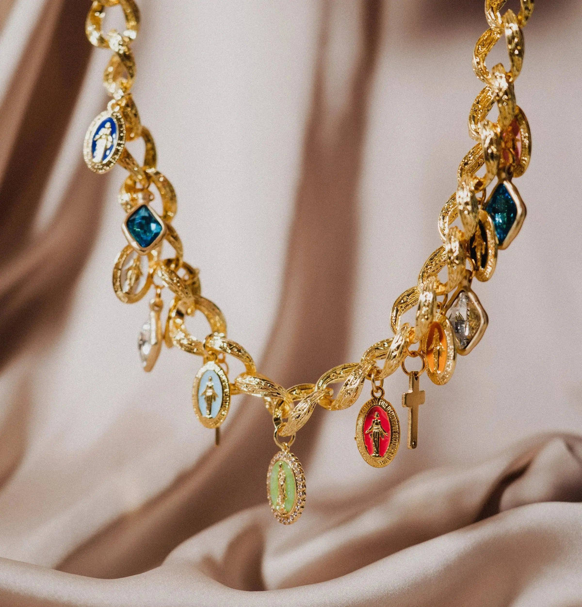 Virgin Mary Gold Set Necklace and Bracelet: Set