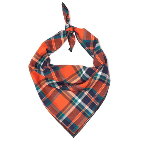 Orange/Navy Plaid Bandana: Orange/Navy / Large
