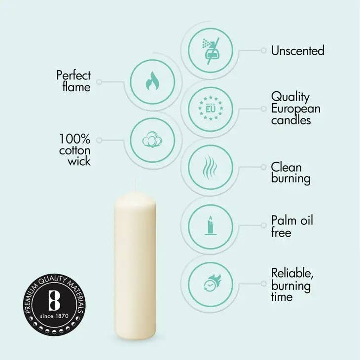 3 X 9" Unscented Wedding Pillar Candles Smooth Even- Ivory: Ivory