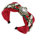 Rhinestone Gem & Pearl Bee Green/Red Knot Stripe Headband: Red