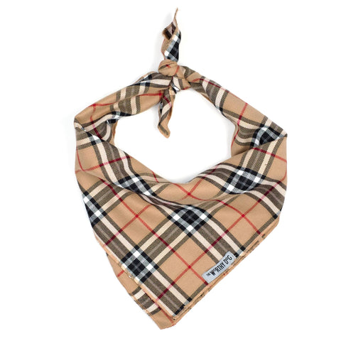 Tan Plaid Bandana: Tan / Large