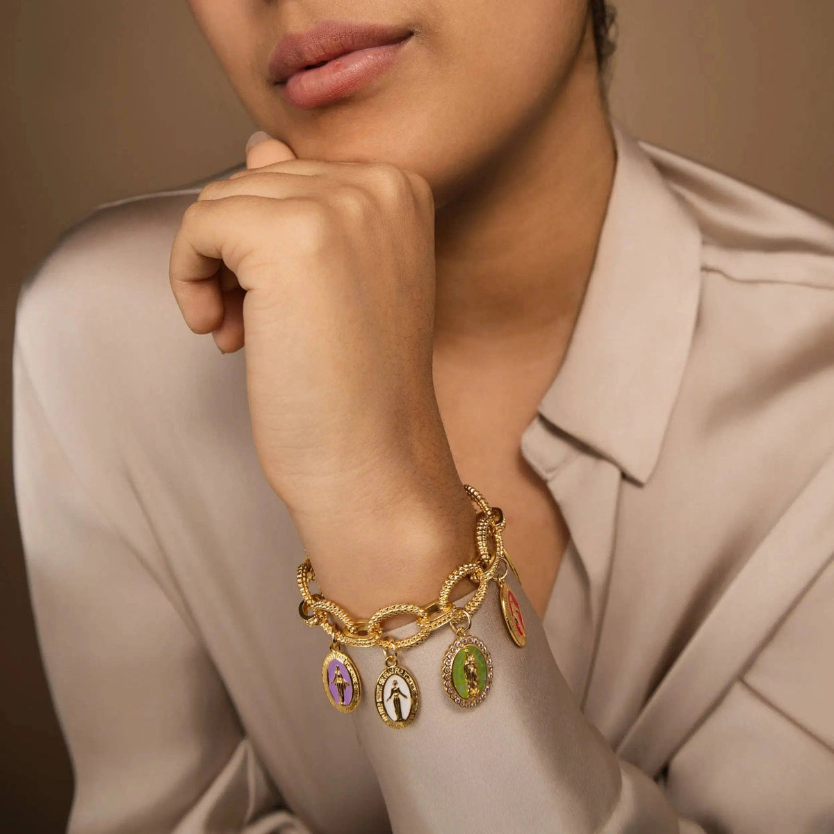 Virgin Mary Gold Set Necklace and Bracelet: Set