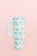 Blue Floral 40oz Tumbler with Spill Proof Lid and Flip Straw