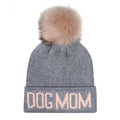 HatPhile Dog Mom PomPom Knit Beanie – Cozy Toque Stocking for Moms: Gray Pink