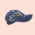 Hand-embroidery flower baseball cap: Blue
