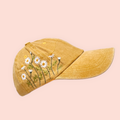 Hand-embroidery flower washed baseball cap: Yellow