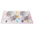 White Chewy Vuiton Bowls & Mat  Set Dog Food Bowl: Small