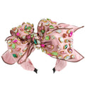 Holiday Gemstone Embellished Large Bow Headband: Pink