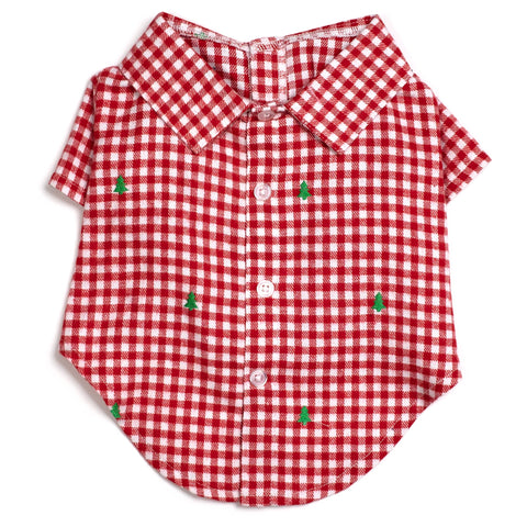 Check Trees Shirt: Red/White / Small