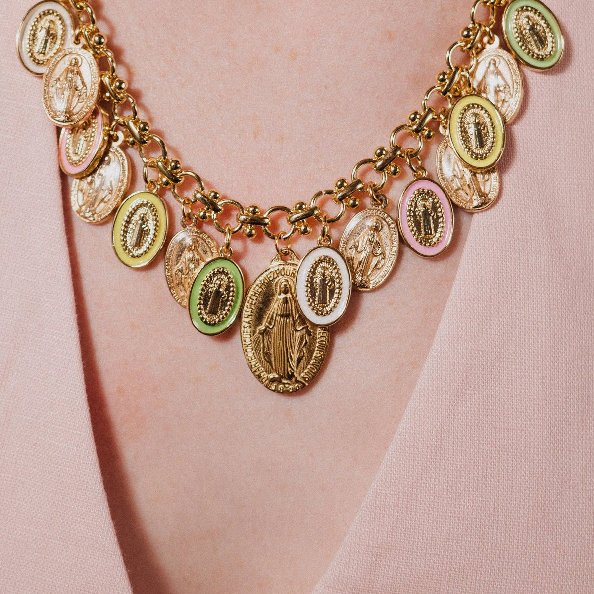 Catholic Jewelry: Elegant Gold Necklace with Virgin Mary Charms