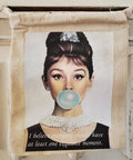 Canvas Gift Bag Audrey Hepburn Quote Blue Bubble