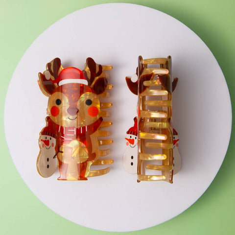 Christmas Reindeer Acrylic Hair Claw Clip