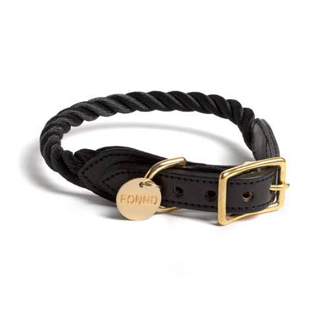 Black Rope & Leather Cat & Dog Collar