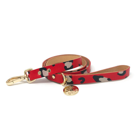 ANIMAL LEATHER LEASH - RED